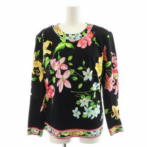 FASHON カットソー 長袖 花柄 L マルチカラー ピンク 青 ブルー 緑 グリーン 黒 ブラック