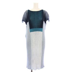 PLEATS PLEASE ISSEY MIYAKE イッセイミヤケ ワンピース リネン混 2 ブルー ネイビー