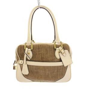 MINI MIA ミニミア ハンドバッグ キャンバス レザー ベージュ 白 /YM