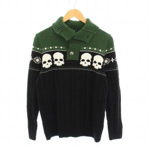 ニット セーター 長袖 スカル 黒 グリーン /YM