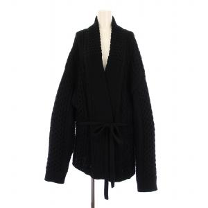 ニットカーディガン 厚手 前開きトッパー 長袖 Vネック ベルト F 黒 ブラック /BB