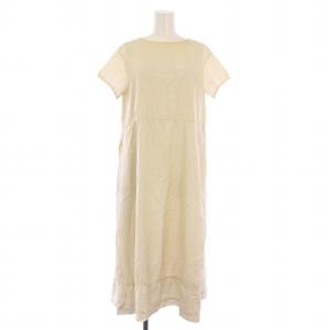 フレアワンピース ミモレ ロング 半袖 スクエアネック 無地 シルク M ベージュ /BB