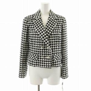 TISSUE社 テーラードジャケット 千鳥格子 ツイード 34 黒 ブラック 白 ホワイト 6013420
