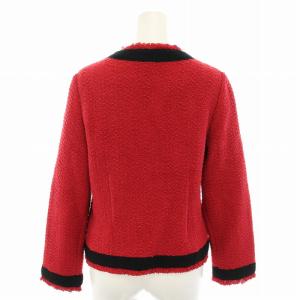 MORABITO ソイルツイードジャケット ノーカラー アウター フリンジ 38 赤 レッド 黒 ブラック 5739-31306