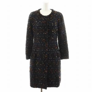 MALHIA KENT ノーカラーコート ツイード 34 ブラック 6133150