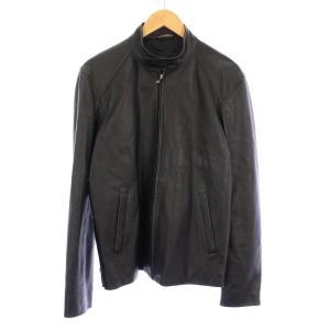 シングルライダースジャケット 羊革 革ジャン ラムレザー アウター ジップアップ L 黒 ブラック /BB