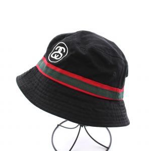 バケットハット 帽子 ロゴ刺繍 コットン 黒 /YM