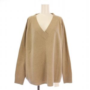 ミドルゲージニット セーター 長袖 Vネック 無地 ウール カシミヤ混 F ベージュ タグ付き 19080500719030