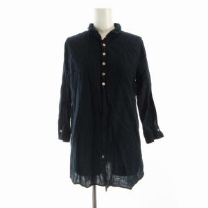 シャツ ブラウス デニム スタンドカラー 長袖 3 紺 ネイビー /RO
