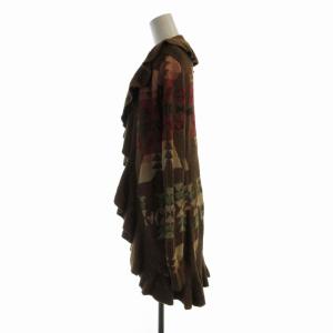 RALPH LAUREN HAND KNIT カーディガン ロング フリル 総柄 麻 リネン混 絹 シルク混 長袖 XS 茶 ブラウン