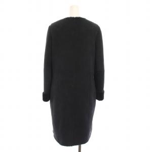 UNITED ARROWS リアルムートン ノーカラーコート ロング アウター 36 黒 1525-136-3030 /YM