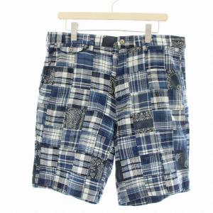 ショートパンツ ハーフパンツ バンダナ ペイズリー チェック柄 35 青 ブルー /OR