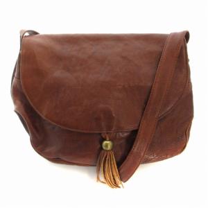ショルダーバッグ レザー タッセル 茶 ブラウン /RO D