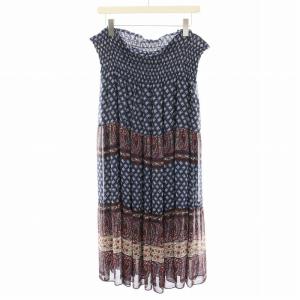 スカート ロング フレア イージー 総柄 キャミワンピース ファックベアー FREE 紺 ネイビー 赤