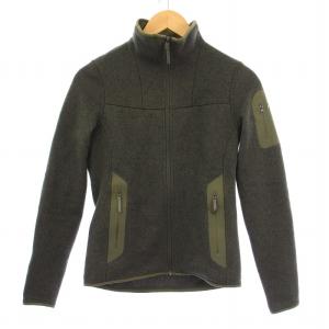 コバートカーディガン ジャケット アウター ハイネック ジップアップ ストレッチ 切替 ロゴ XS カーキ