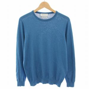 24SS シルクコットンクルーネックプルオーバー ニット セーター 長袖 M 青 ブルー 63024102005