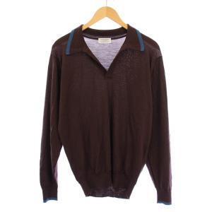 JOHN SMEDLEY ニット セーター 長袖 スキッパー 無地 薄手 ウール S 茶 ブラウン /BB