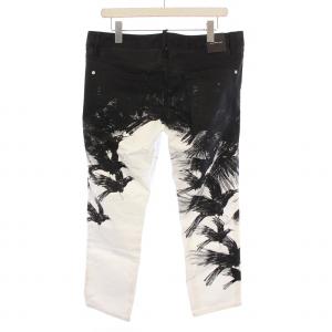 DSQUARED2 デニムパンツ ジーンズ ボタンフライ 鳥柄 バード 42 黒 ブラック 白 ホワイト /BB