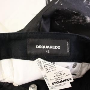 DSQUARED2 デニムパンツ ジーンズ ボタンフライ 鳥柄 バード 42 黒 ブラック 白 ホワイト /BB