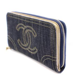 CHANEL スパークリングデニム 長財布 ココマーク 刺繍 10番台 ネイビー