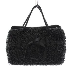 ハンドバッグ ビーズ装飾 リボン 黒 /YM