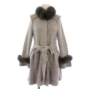 ニットコート ロング スパンコール ラビットファー ウエストリボン 2 グレー UDE85-913-08