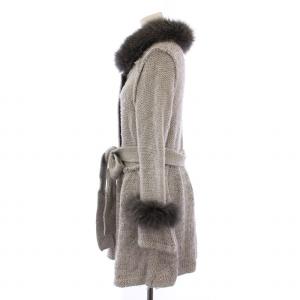 TO BE CHIC ニットコート ロング スパンコール ラビットファー ウエストリボン 2 グレー UDE85-913-08