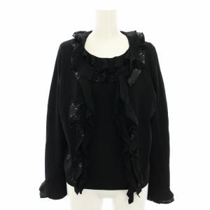 アンサンブル ニット セーター 長袖 ニットカーディガン 長袖 フリル スパンコール 2 黒 ブラック