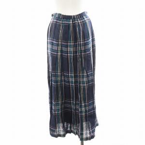 O'NEIL OF DUBLIN 21SS ラップスカート フレアスカート ロング丈 チェック柄 麻 リネン F36 紺 ネイビー 21-060-463-0003-1-0