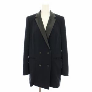 21SS テーラードジャケット ダブル アウター フェイクレザー 4 紺 ネイビー 黒 ブラック JKCWIM0709