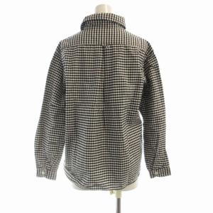 DANTON 丸えりギンガムチェックプルオーバーシャツ ブラウス チェック 長袖 34 黒 ブラック 白 ホワイト JD-3564