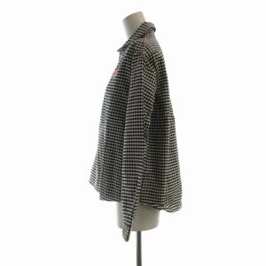 DANTON 丸えりギンガムチェックプルオーバーシャツ ブラウス チェック 長袖 34 黒 ブラック 白 ホワイト JD-3564