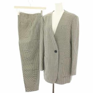 スーツ セットアップ 上下 ノーカラージャケット パンツ スラックス 千鳥格子柄 11 白 ホワイト 黒