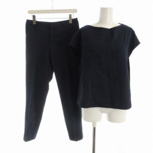 セットアップ カットソー テーパードパンツ 千鳥格子 ノースリーブ 38 紺 ネイビー 黒 ブラック 127-62317