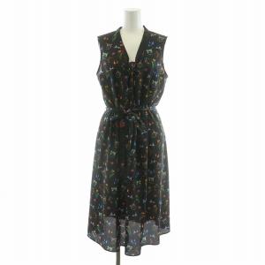 ノースリーブワンピース ロング 花柄 Vネック ベルト付き 40 ブラック OPPSHW1627 /NQ