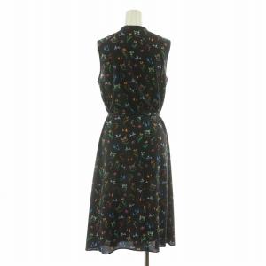 PAUL SMITH ノースリーブワンピース ロング 花柄 Vネック ベルト付き 40 ブラック OPPSHW1627 /NQ
