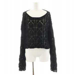 24AW ギマコットン透かし編みボートネックニット 長袖 黒 ブラック 24080200555030 /AN15
