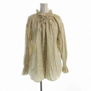 24AW タイプライターフリルカラーブラウス シャツ ストライプ 長袖 ベージュ 青 ブルー 24-051-912-4050-3-0