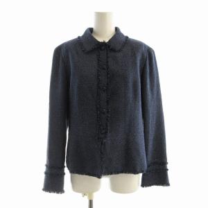 ツイードジャケット フリンジ シルク混 大きいサイズ 13 青 ブルー 0503426 /EE