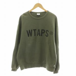 スウェット トレーナー プルオーバー 長袖 プリント クルーネック ロゴ X03 カーキ 202ATDT-CP01S