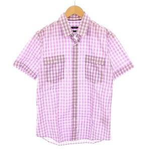 Skinny シャツ チェック 半袖 40 紫 白 308185 Z3486 /YM