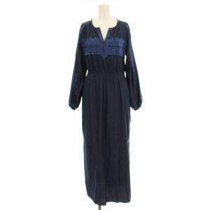 デニム ワンピース 171N-W206 ロング 長袖 刺繍 F ネイビー 紺 /G