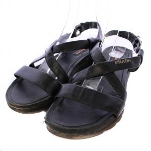 PRADA サンダル ストラップ レザー 38.5 黒 3X5055 /BM