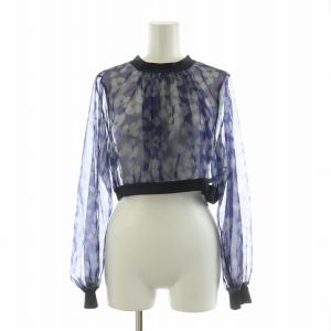 シャツ ブラウス 長袖 花柄 シアー ショート丈 シースルー フラワーモチーフ リボン 40 パープル