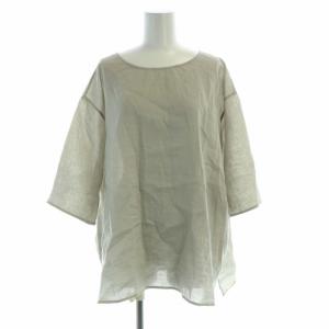 シャツ ブラウス 麻 リネン混 ビックシルエット 五分袖 M グレー J0112FB833 /RO