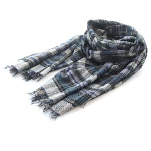 ストール チェック フリンジ 紺 ネイビー 白 ホワイト /RO