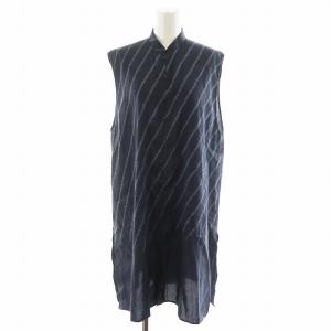ベスト ジレ ロング丈 リネン 麻 シルク混 絹 M 紺 ネイビー J0171FV301 /AN39