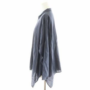 JURGEN LEHL シャツ ブラウス 長袖 麻 リネン 絹 シルク混 M 紺 ネイビー J0171FB302 /AN46