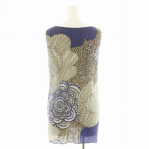 PLEATS PLEASE ISSEY MIYAKE イッセイミヤケ カットソー ノースリーブ 花柄 3 ブラウン ブルー PP83-JT712