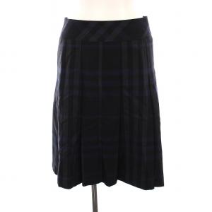 プリーツスカート ひざ丈 チェック 36 黒 ネイビー FX038-075-28 /YM